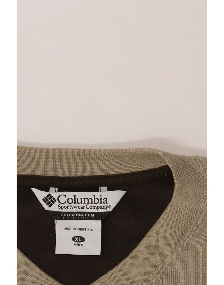 COLUMBIA Mens V-Neck Jumper Sweater XL Grey Cotton Vintage Columbia and Second-Hand Columbia from Messina Hembry 
