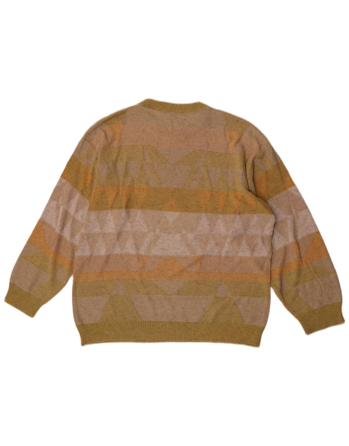 Maglione maglione girocollo da uomo vintage verde medio geometrico