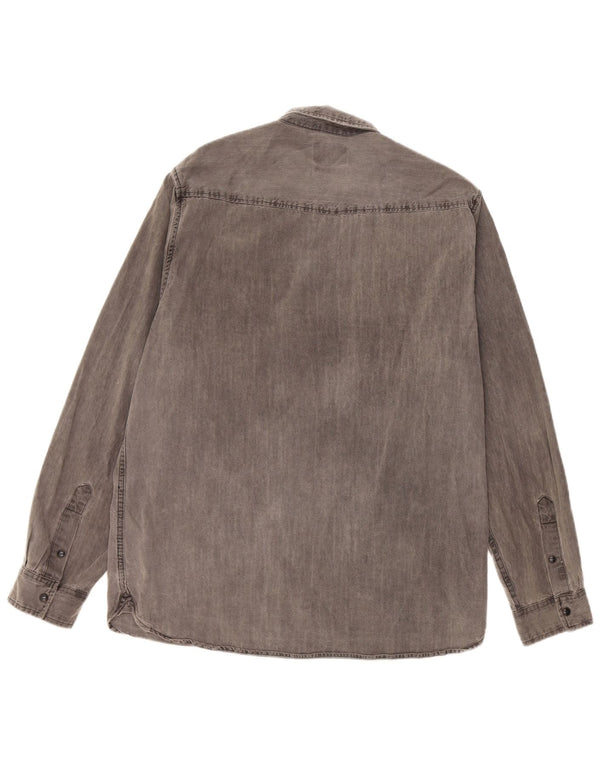 Camicia in denim vestibilità regolare da uomo Zara XL in cotone grigio