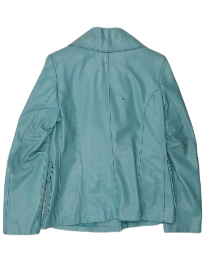 Giacca in pelle da donna VINTAGE UK 10 piccola pelle blu