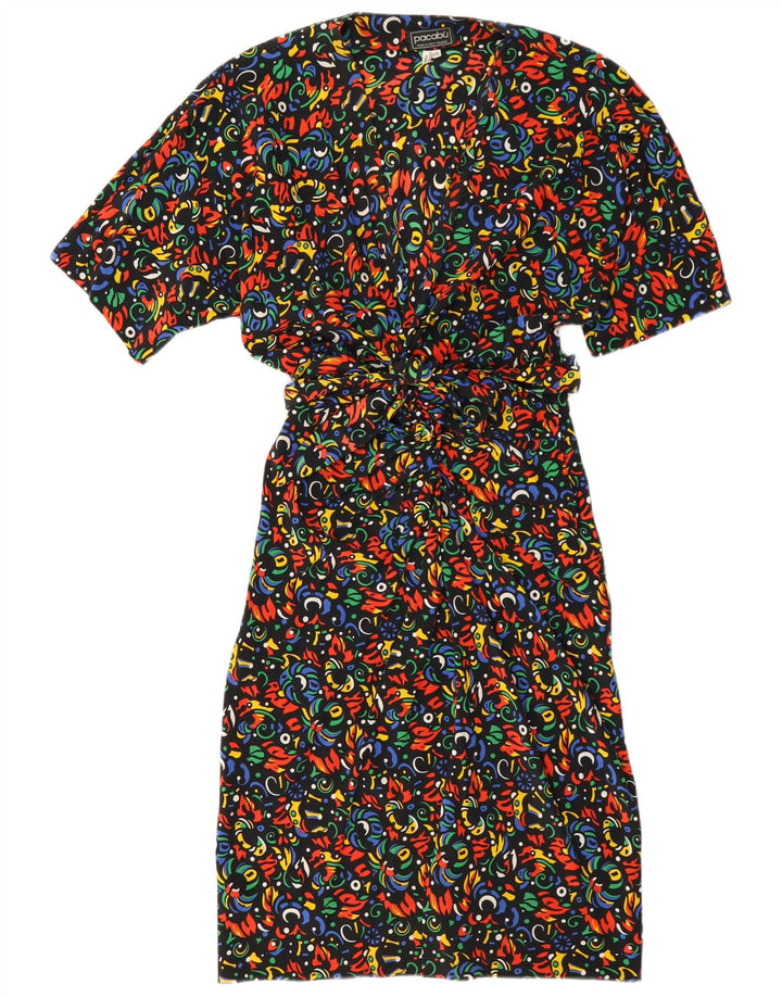 Abito tubino vintage da donna IT 46 grande seta geometrica multicolore
