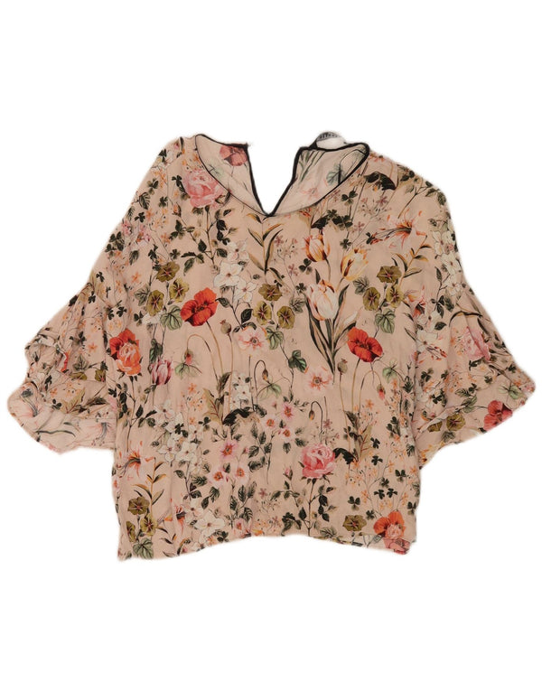Zara Womens Oversized Blouse Top UK 10 Small Pink Floral Viscose