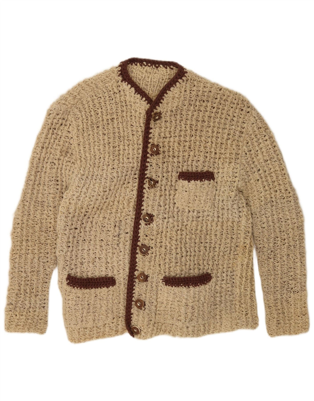 Maglione cardigan da donna vintage UK 14 Blocco colore beige medio