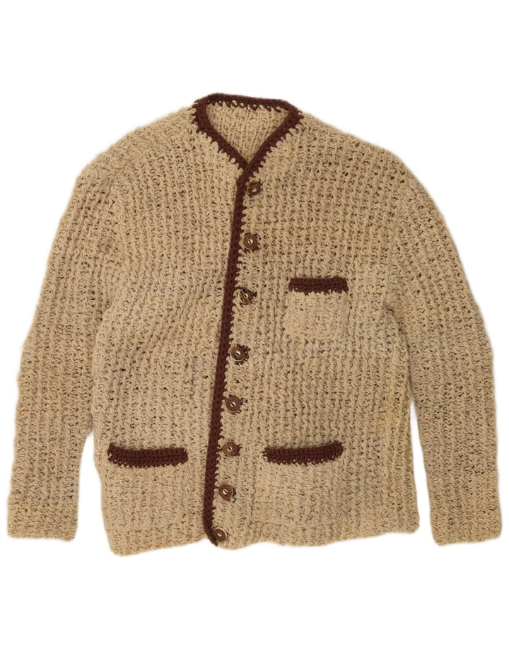 Maglione cardigan da donna vintage UK 14 Blocco colore beige medio