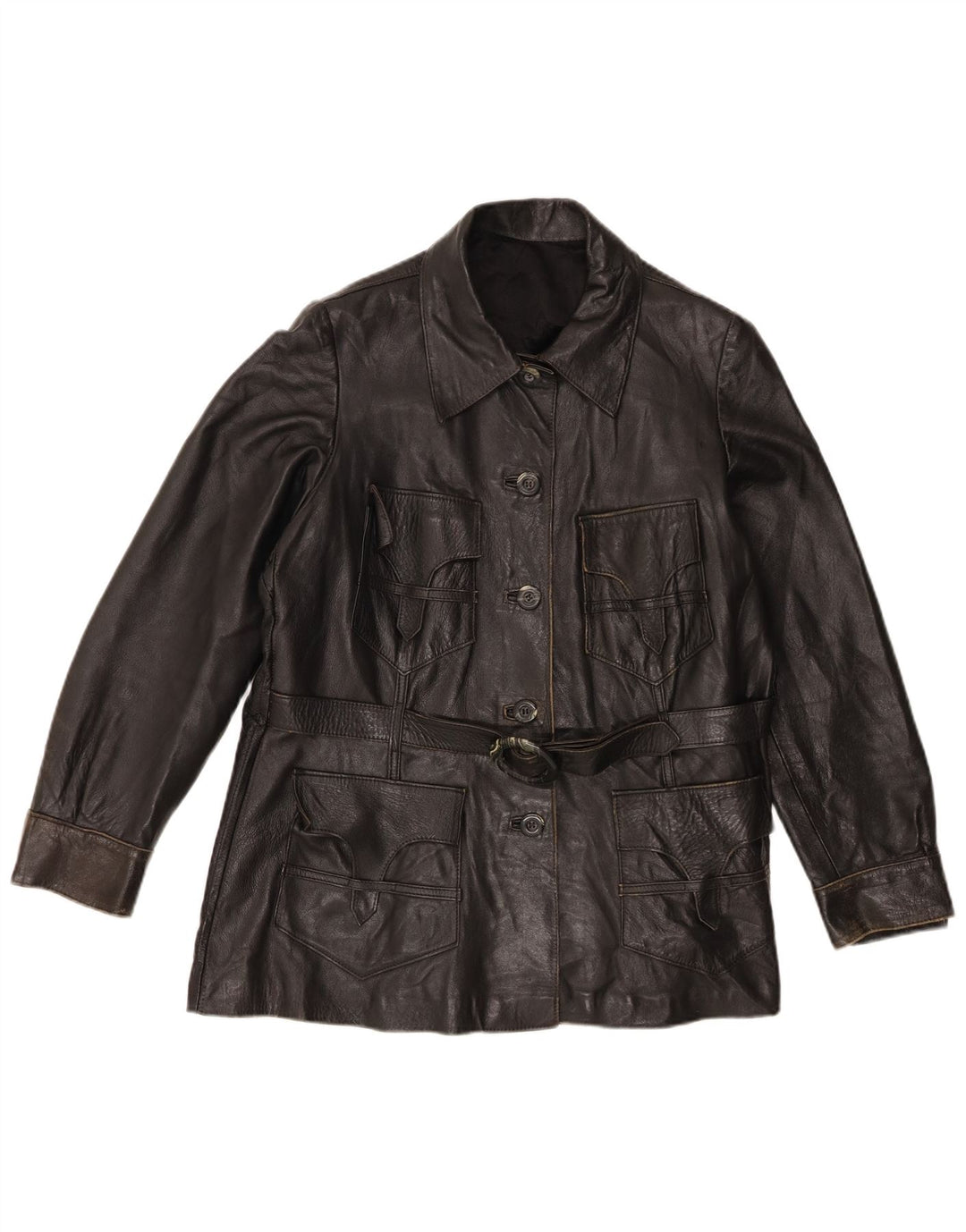 Giacca in pelle vintage da donna UK 14 media nera
