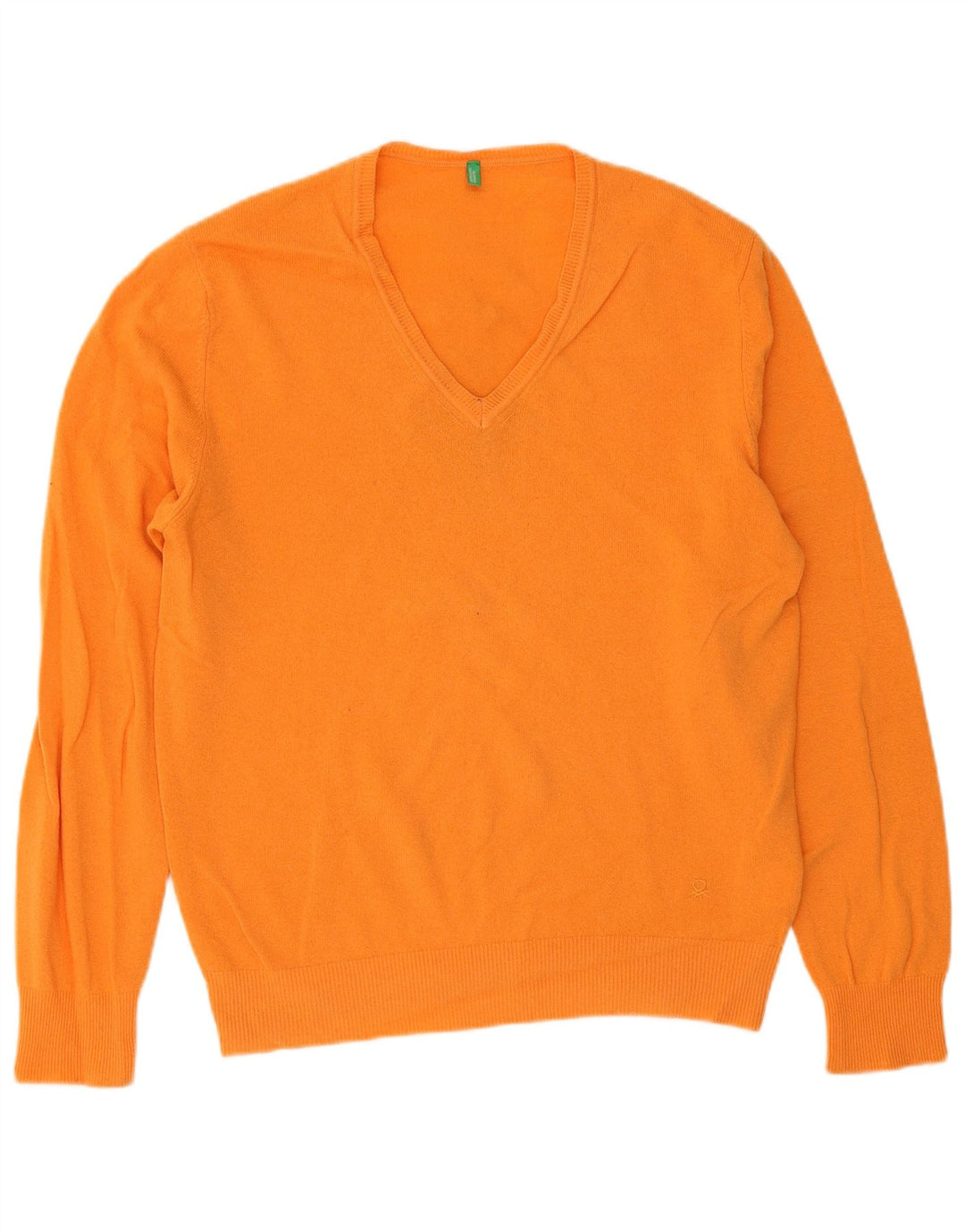 Maglione da uomo con scollo a V Benetton XL arancione in lana vergine