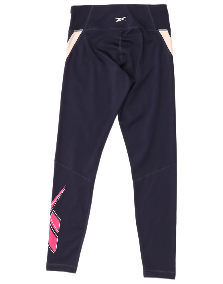 Leggings grafici da donna Reebok UK 8/10 Small Blu navy Colourblock