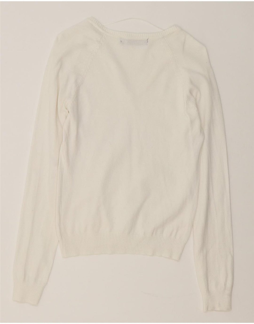 Maglione Zara da donna con scollo a V UK 12 cotone bianco medio