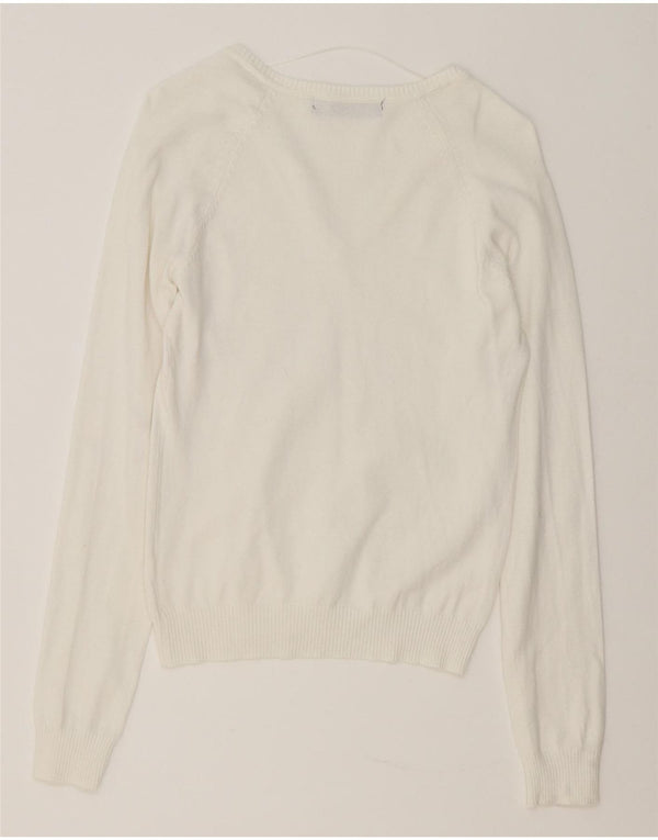 Maglione Zara da donna con scollo a V UK 12 cotone bianco medio