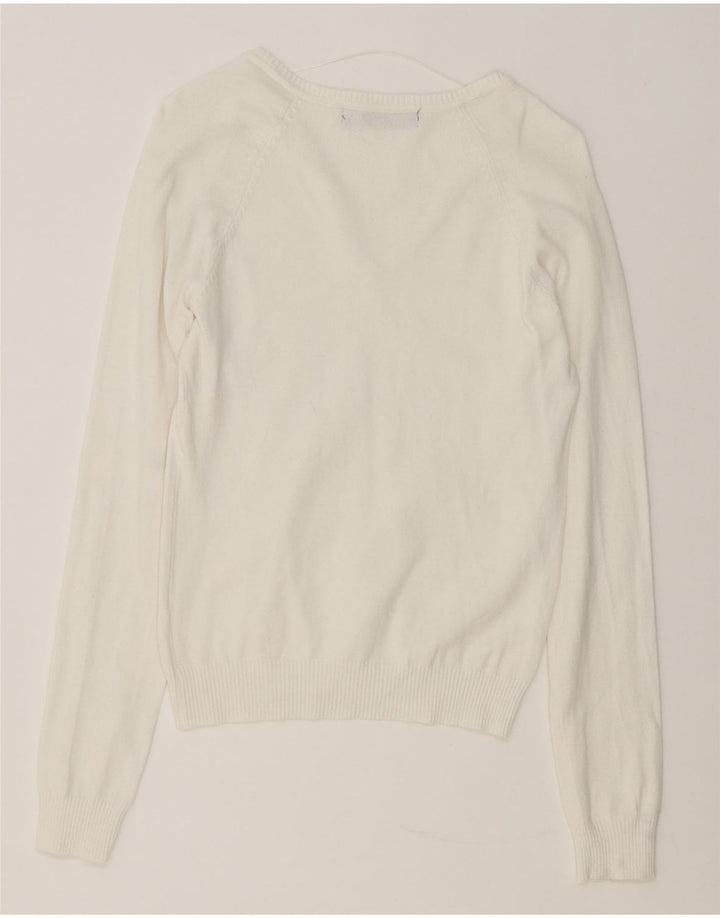 Maglione Zara da donna con scollo a V UK 12 cotone bianco medio