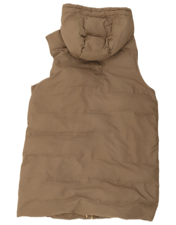 Gilet imbottito lungo con cappuccio da donna Zara UK 18 XL poliestere marrone