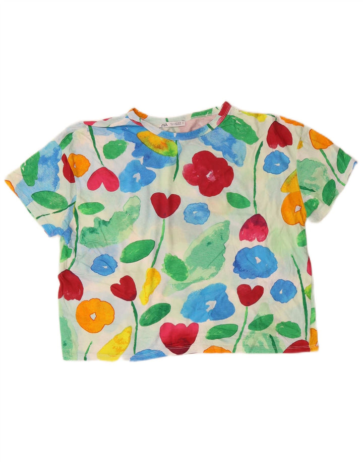 T-shirt grafica corta da donna ZARA Top UK 10 piccolo floreale multicolore