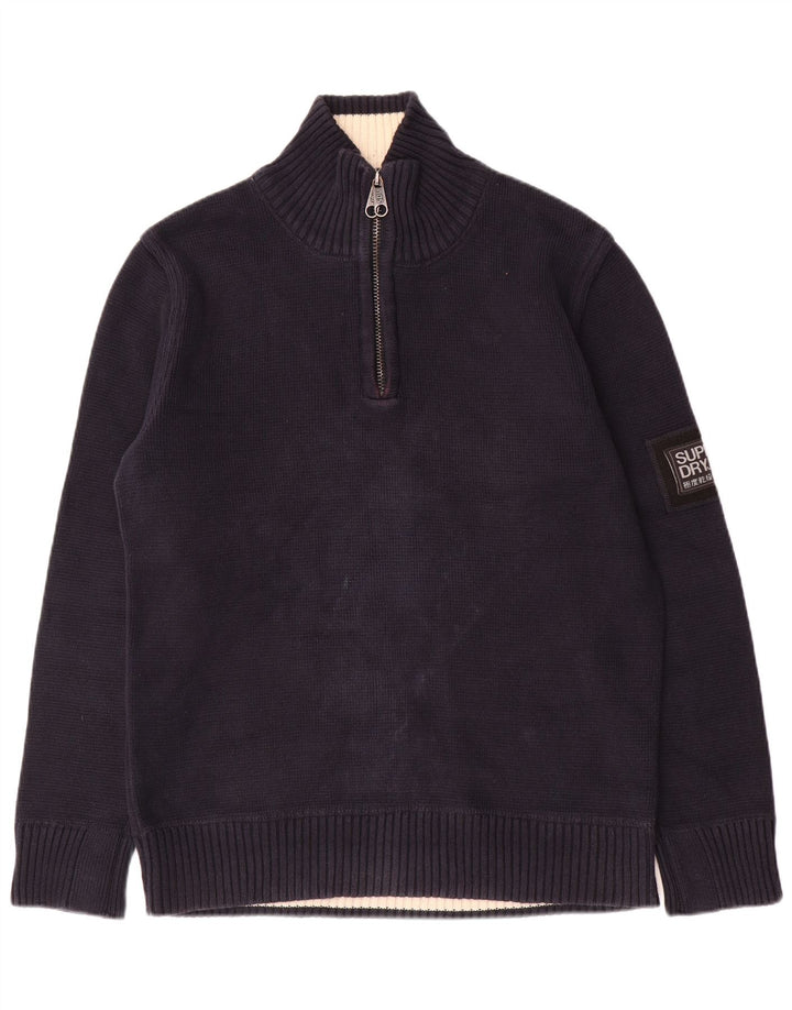 Maglione da uomo con zip e collo Superdry, grande, in cotone blu navy