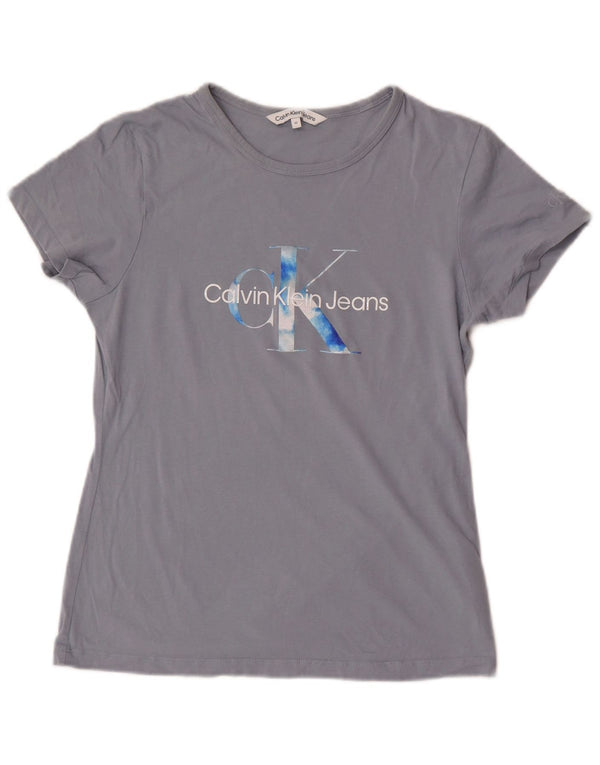 Maglietta grafica da donna Calvin Klein Jeans Top UK 12 Cotone grigio medio