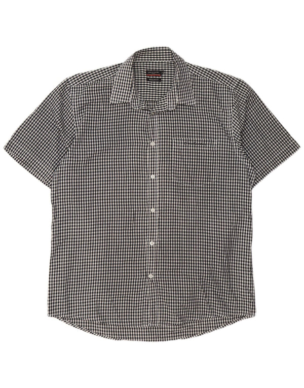 Camicia da uomo a maniche corte Regular Fit Pierre Cardin XL nera a quadretti