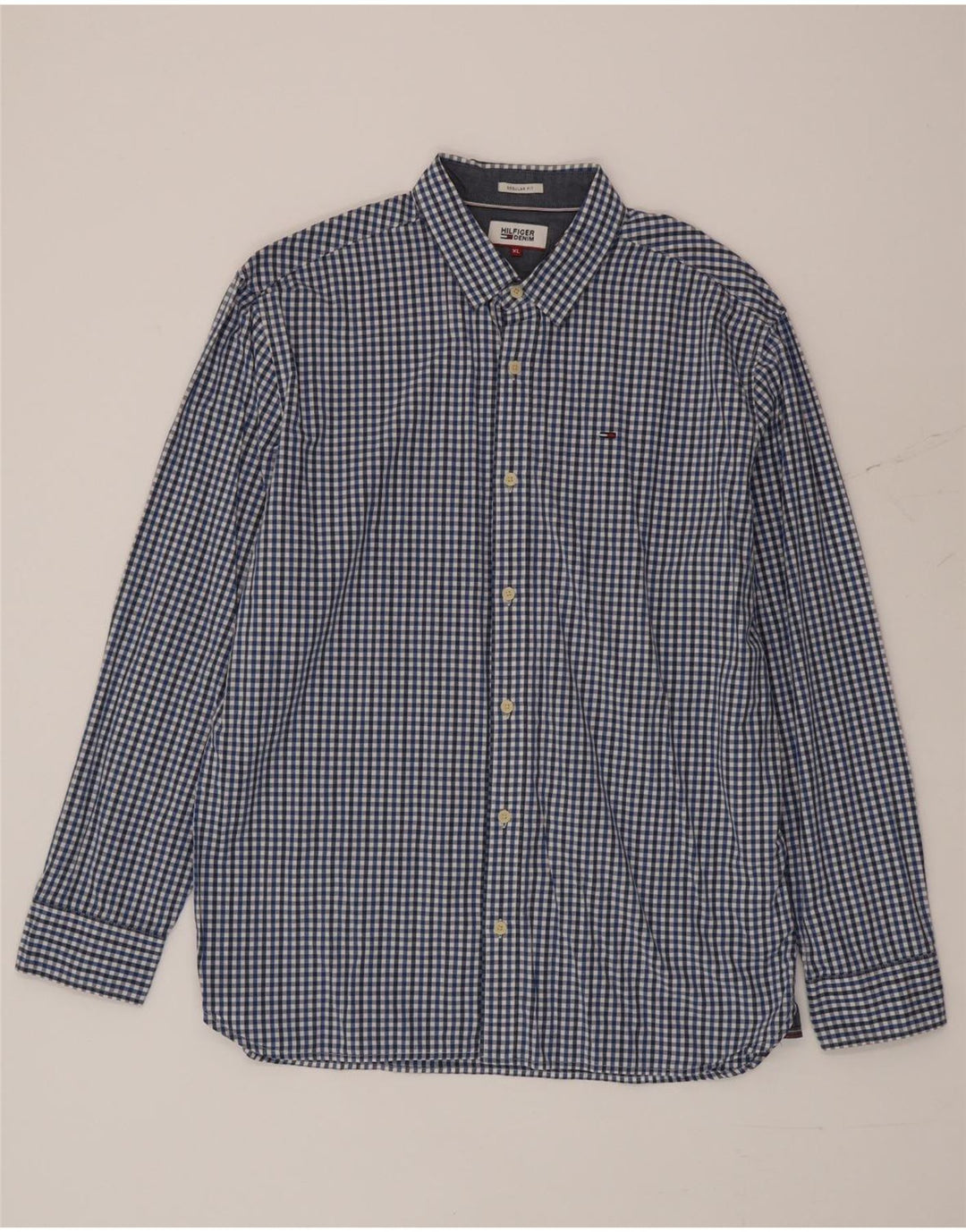 Camicia da uomo Regular Fit Tommy Hilfiger XL blu in cotone a quadretti