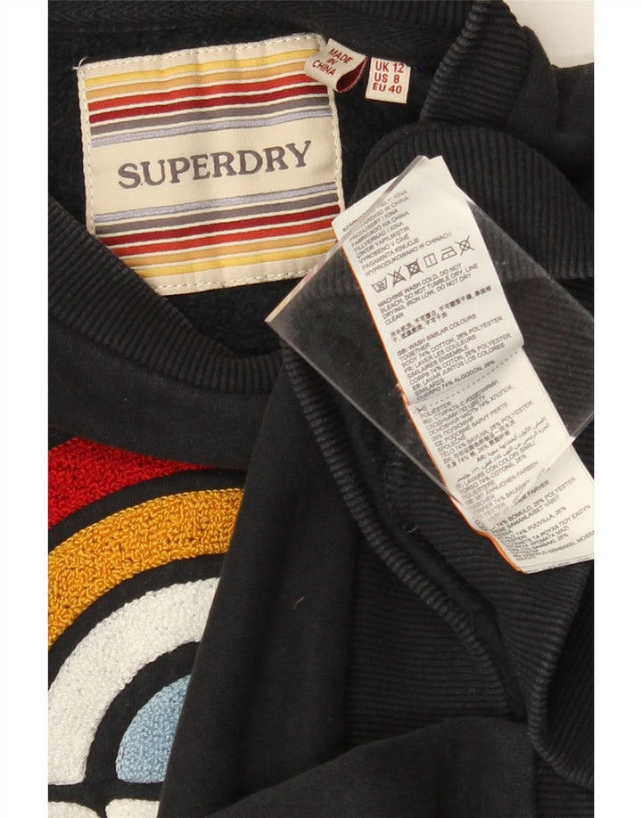SUPERDRY Womens Crop Oversized Sweatshirt Jumper UK 12 Medium  Black