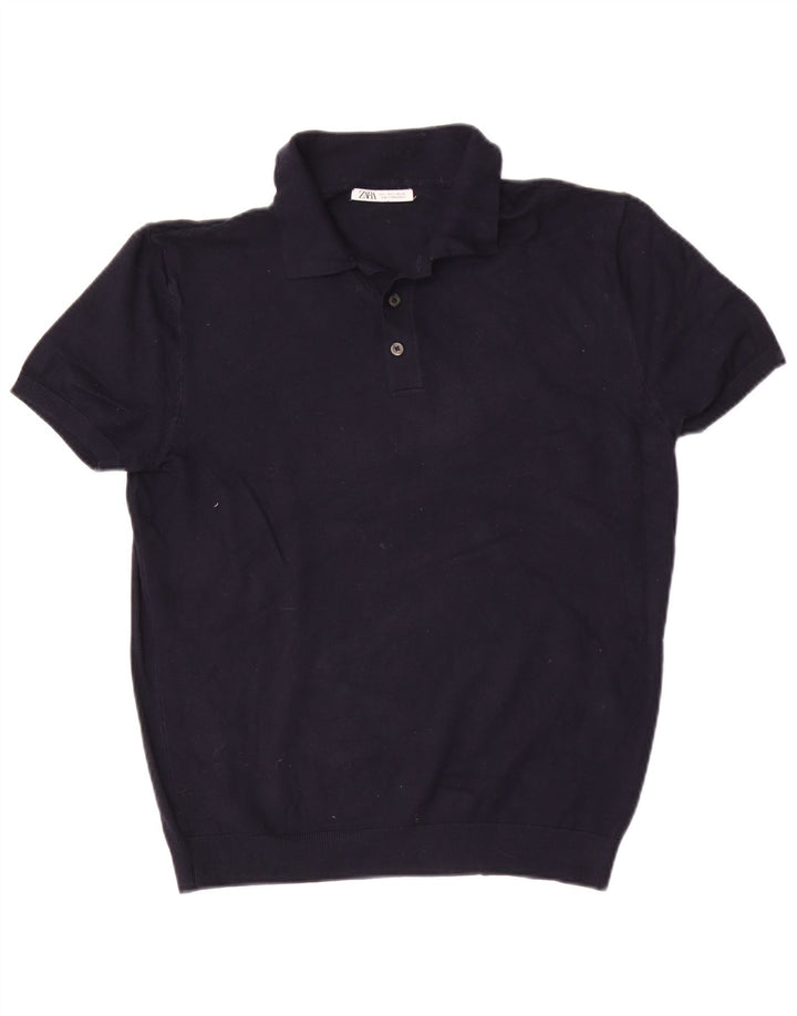Polo da donna Zara UK 14 grande in viscosa blu navy
