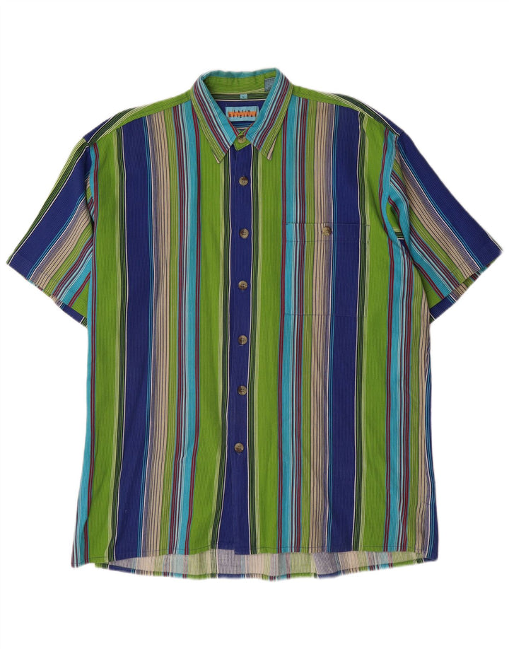 Camicia a maniche corte da uomo VINTAGE grande in cotone a righe multicolori