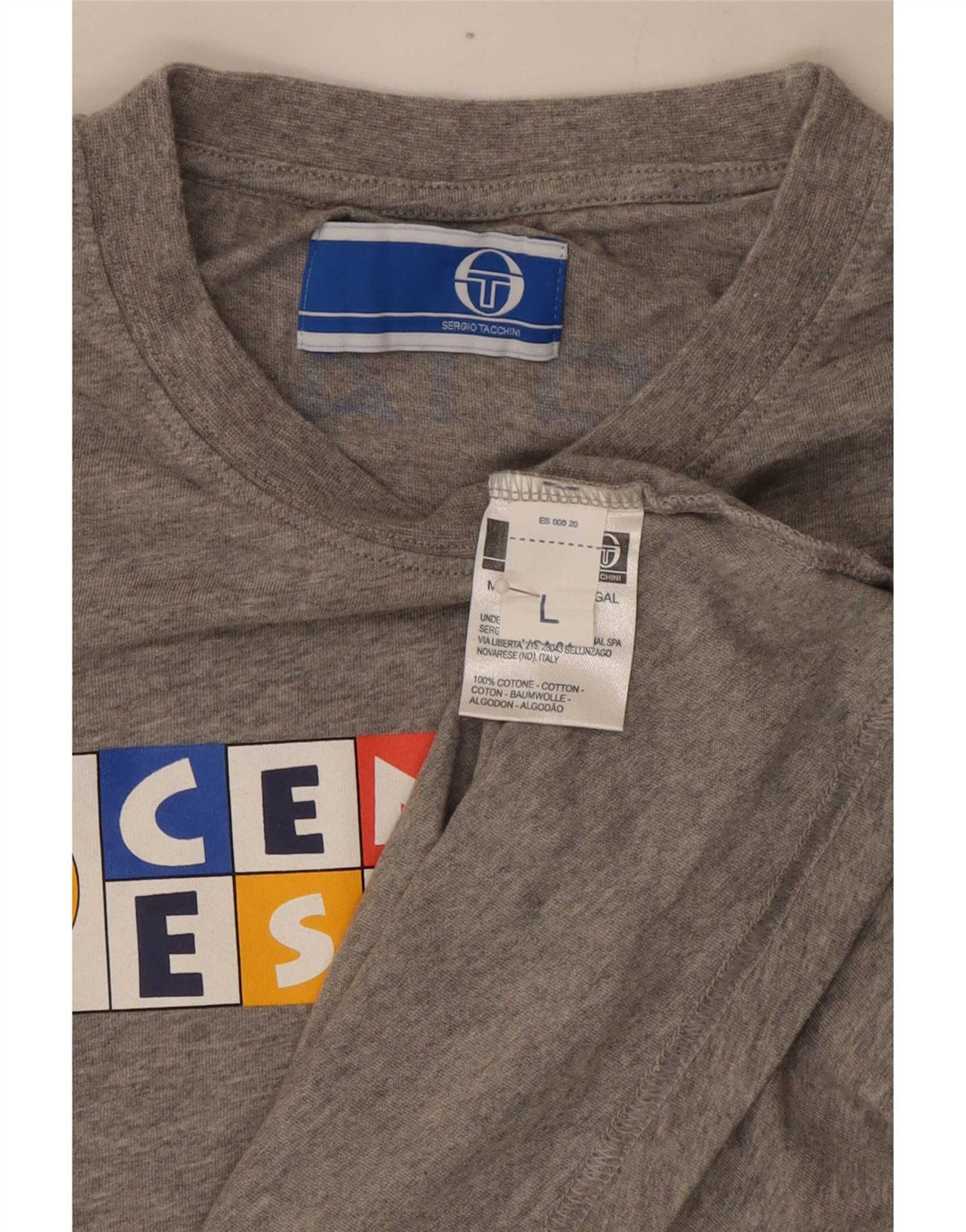 T-shirt grafica da uomo Sergio Tacchini Top grande in cotone grigio