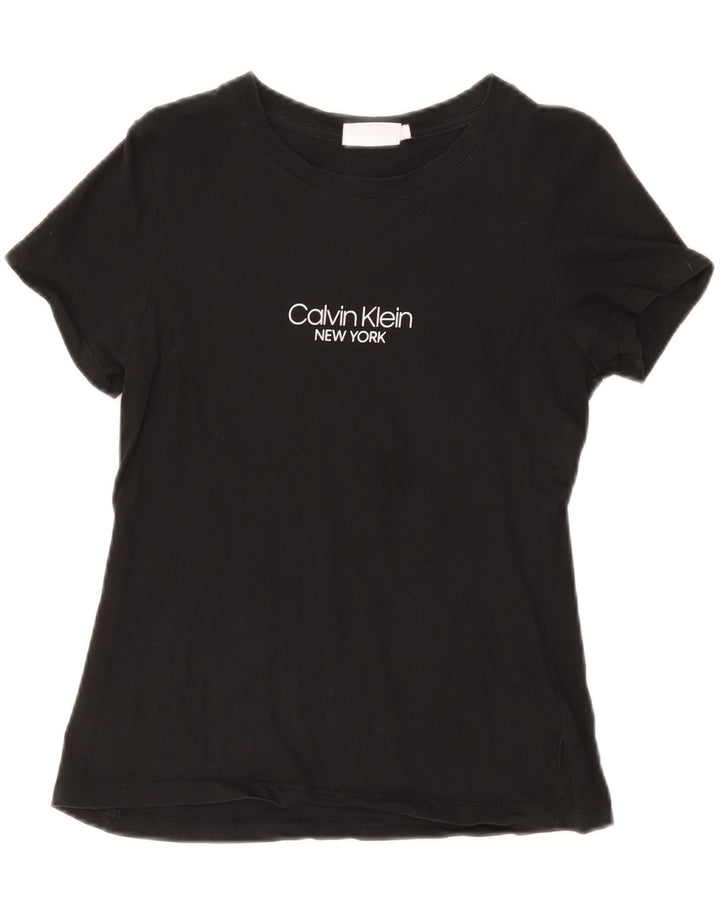 CALVIN KLEIN T-shirt grafica da donna Top UK 12 Medium Black Cotton