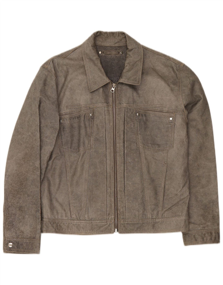 Giubbotto bomber in pelle da uomo vintage UK 38 Grigio medio