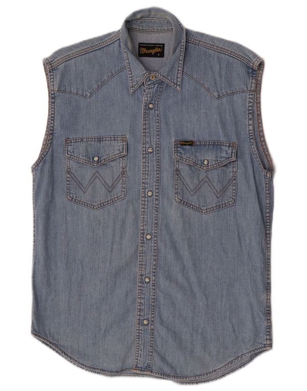Camicia di jeans senza maniche da uomo Wrangler piccola in cotone blu