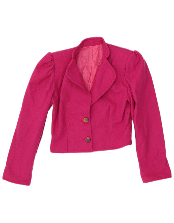 Giacca blazer a 2 bottoni corta da donna VINTAGE UK 6 XS rosa