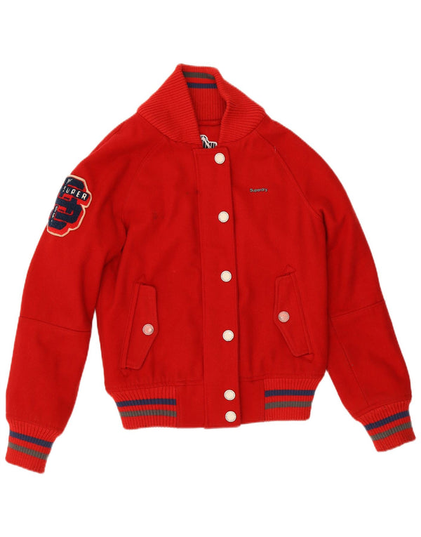 Giubbotto bomber grafico da donna Superdry UK 12 rosso medio in lana