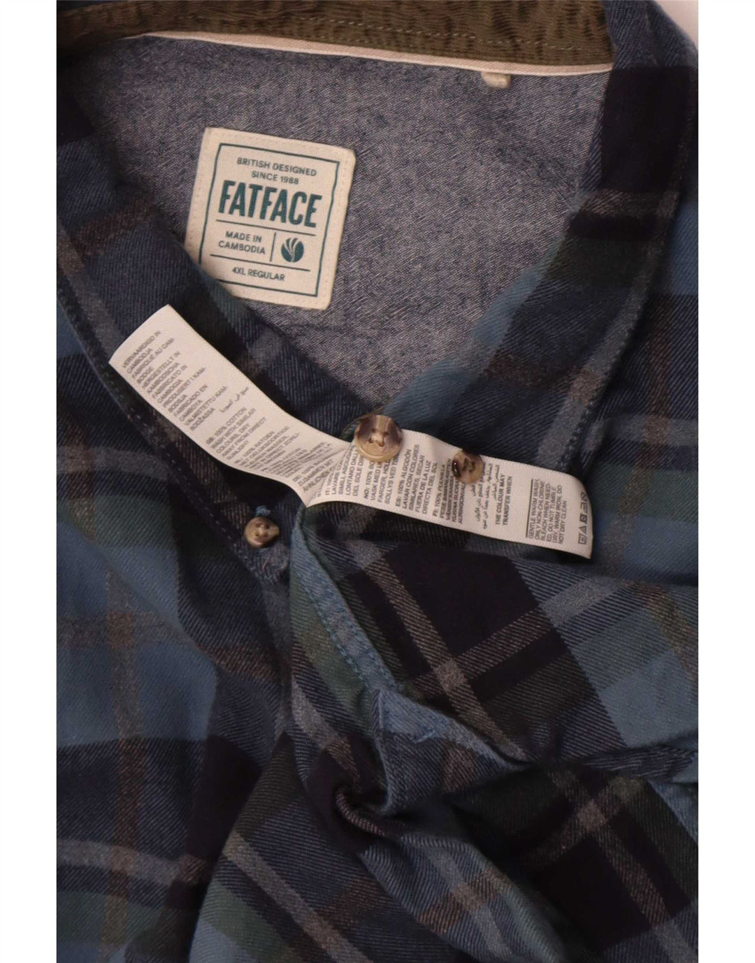 Fat Face Camicia da uomo in flanella vestibilità regolare 4XL Cotone a quadri blu navy