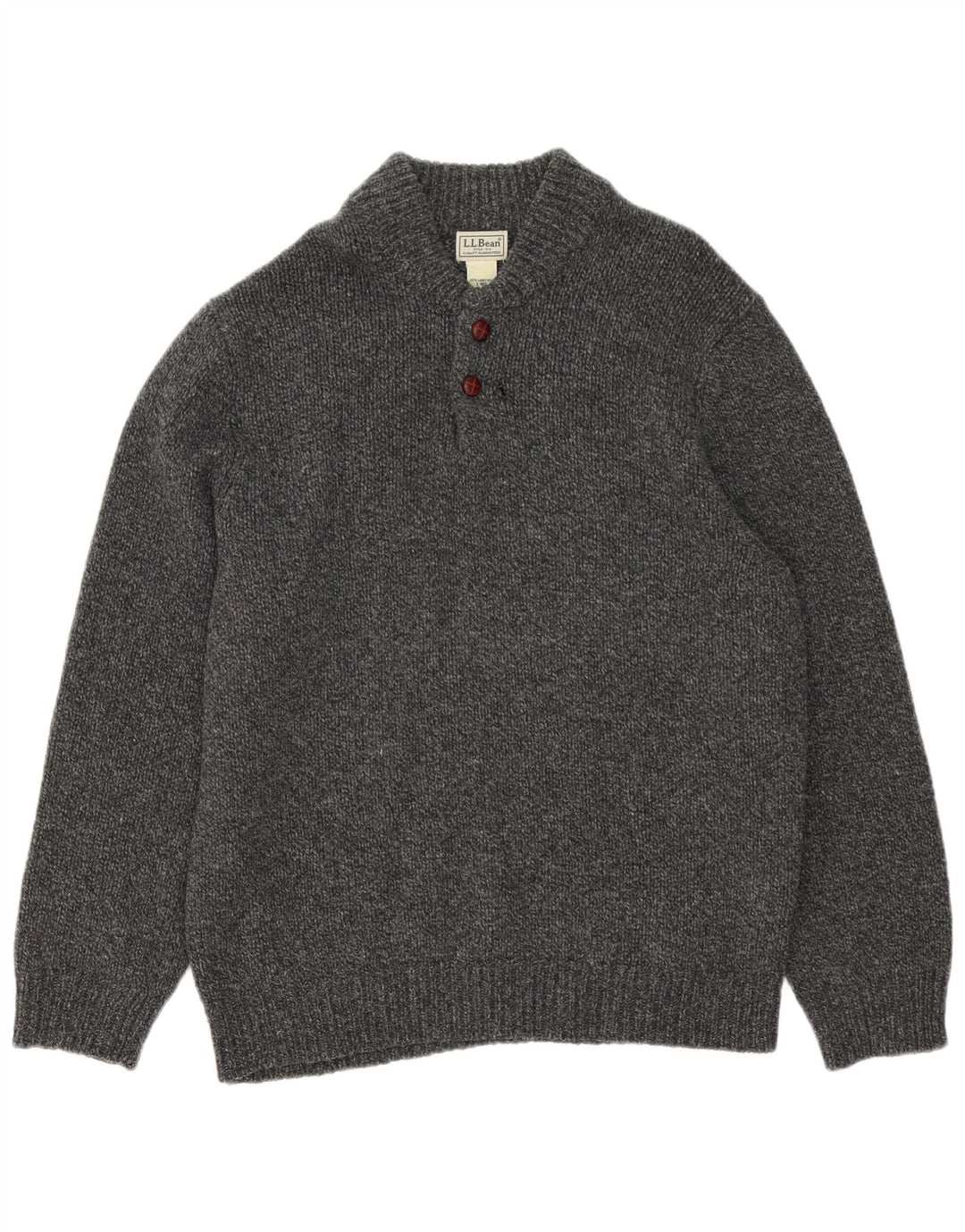 Maglione da uomo L.L.Bean con bottoni e collo in lana d'agnello grande grigia screziata