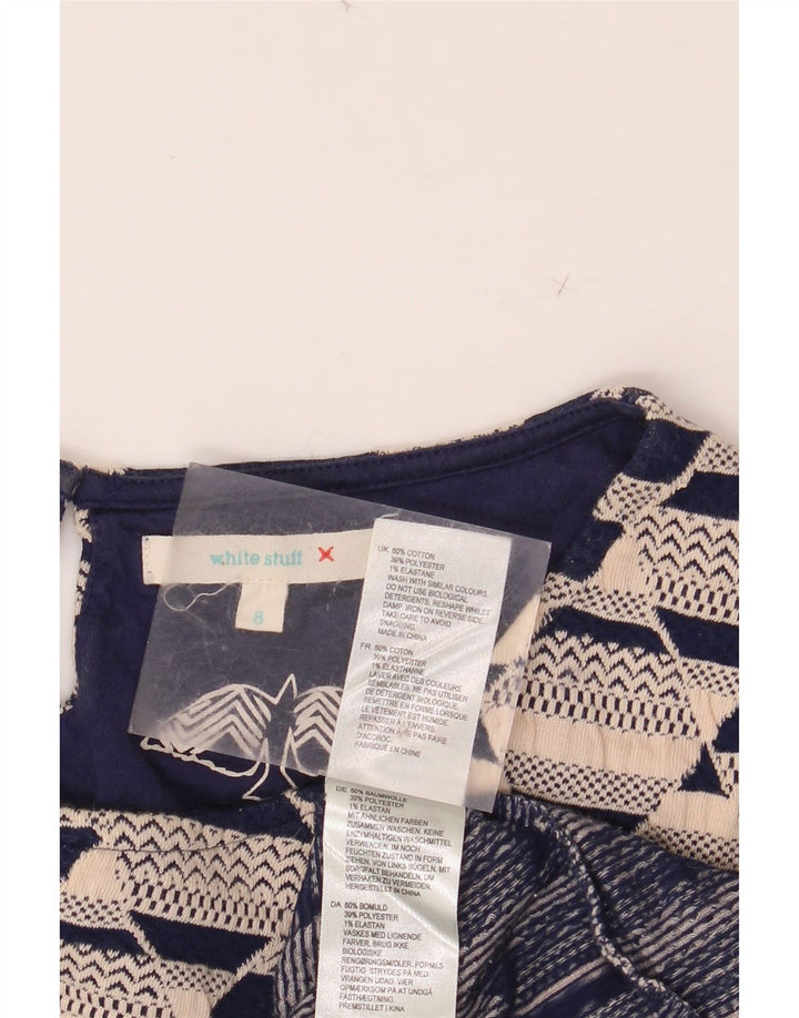 WHITE STUFF Abito a trapezio da donna con maniche a 3/4 UK 8 Piccolo beige geometrico