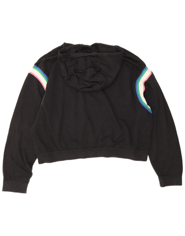 Nike Womens Crop Graphic Oversized Hoodie Jumper UK 16 Large Black Striped