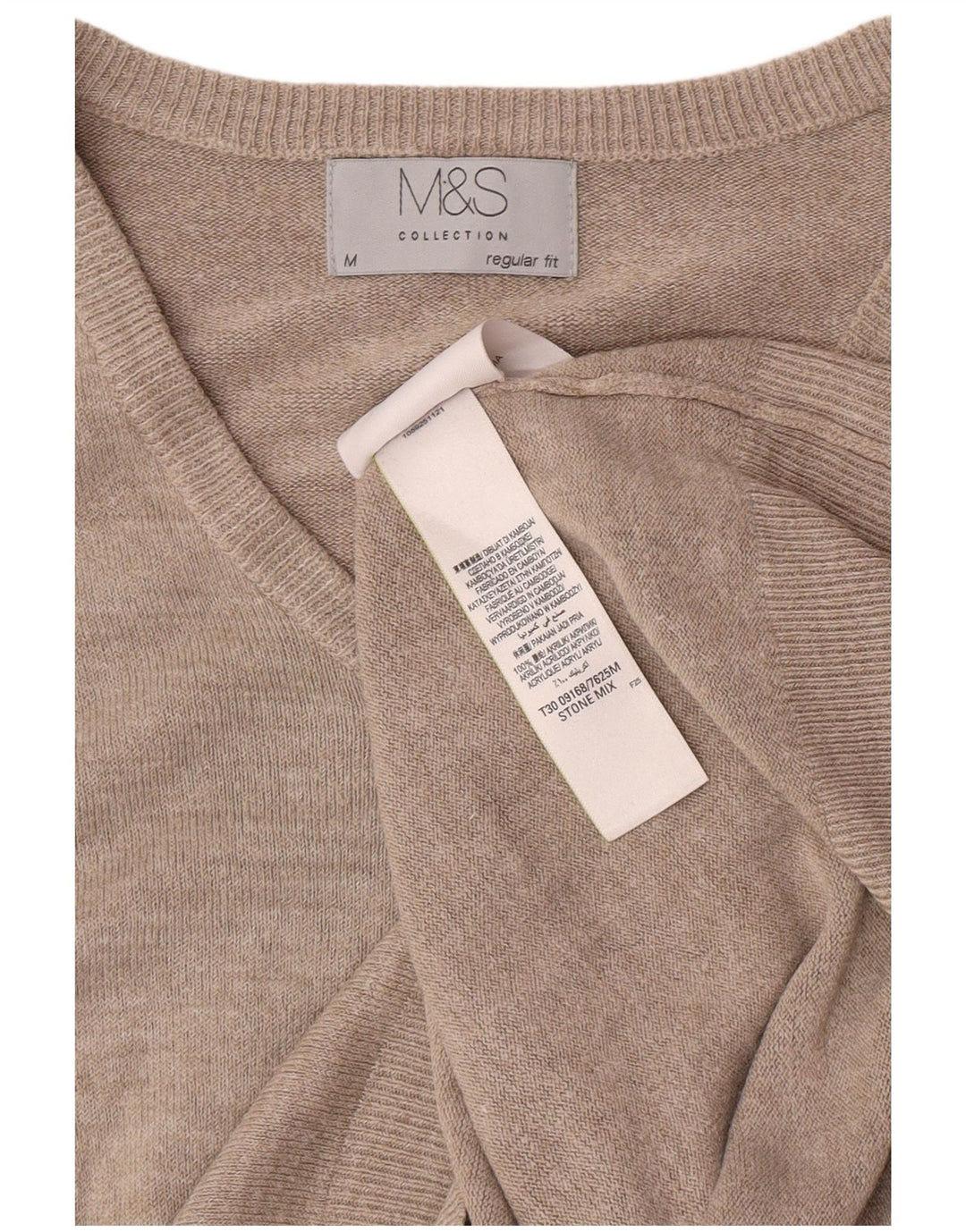 Maglione da uomo Marks & Spencer vestibilità regolare con scollo a V beige medio screziato