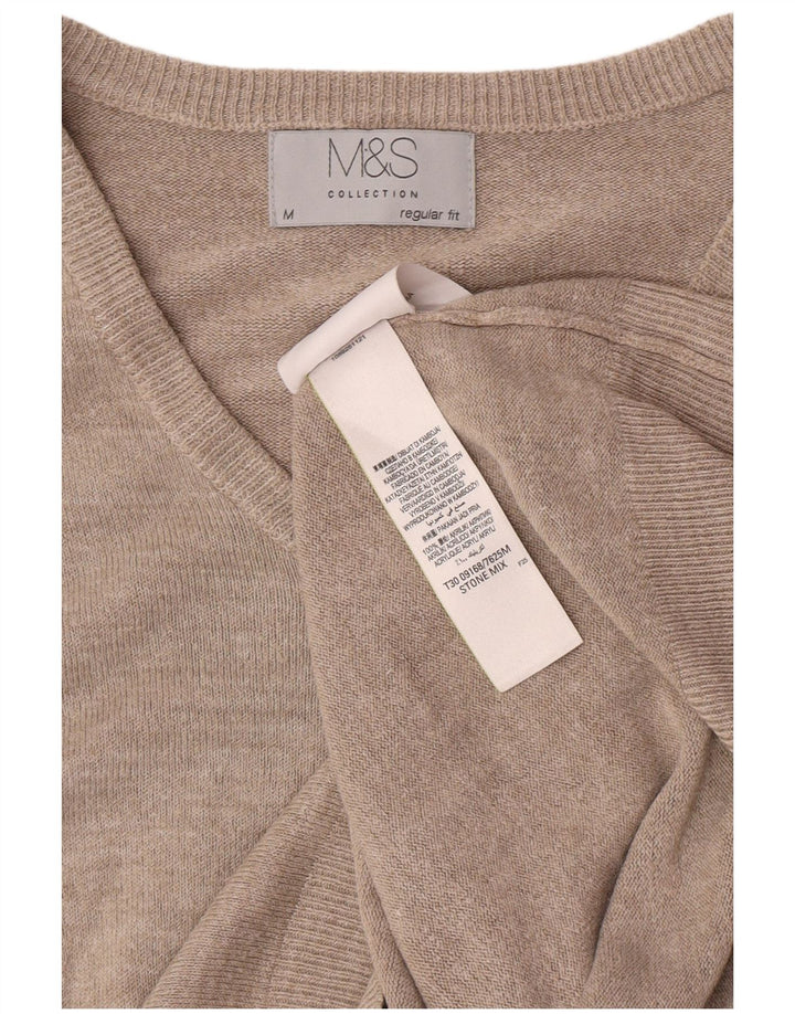 Maglione da uomo Marks & Spencer vestibilità regolare con scollo a V beige medio screziato