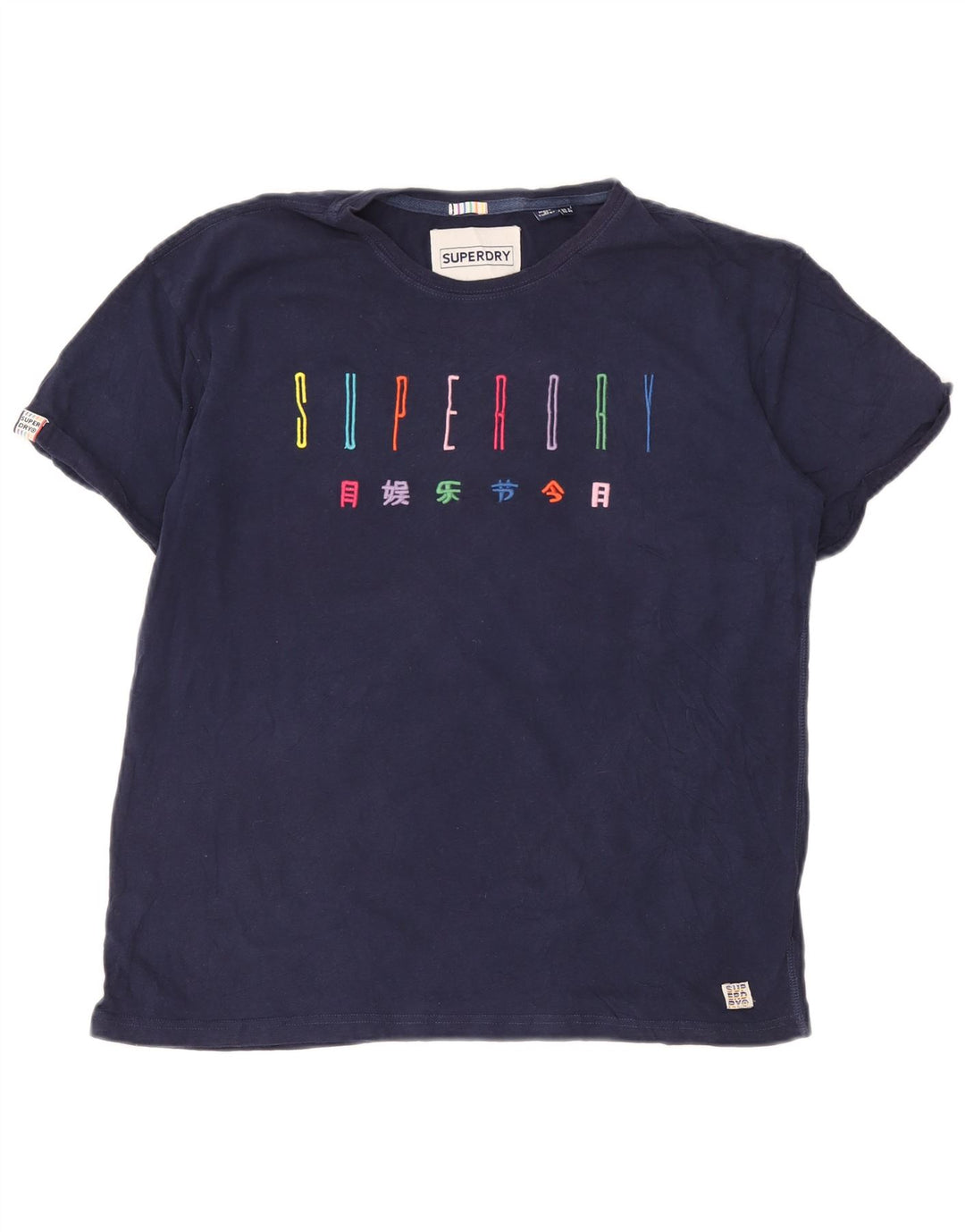 T-shirt grafica da donna Superdry Top UK 12 cotone medio blu navy