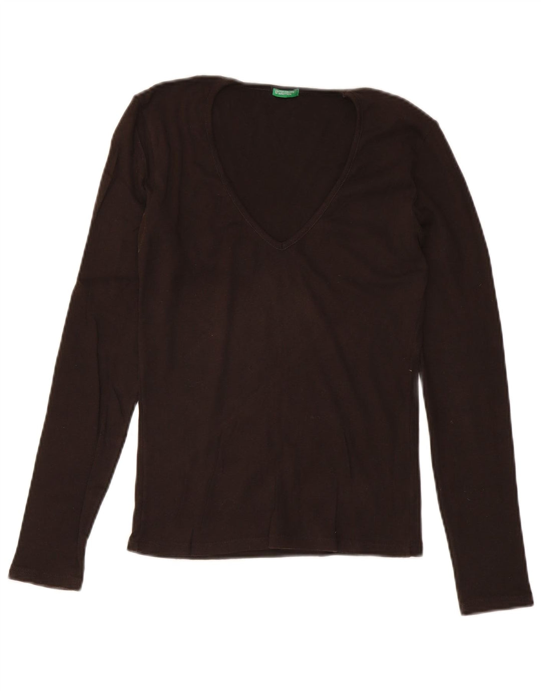 Top da donna Benetton manica lunga UK 14 cotone marrone medio