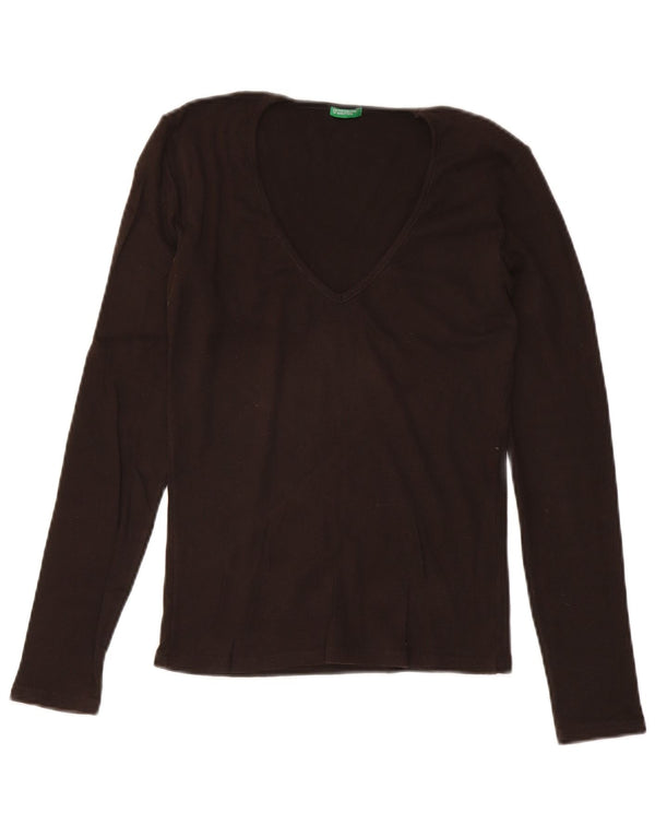 Top da donna Benetton manica lunga UK 14 cotone marrone medio