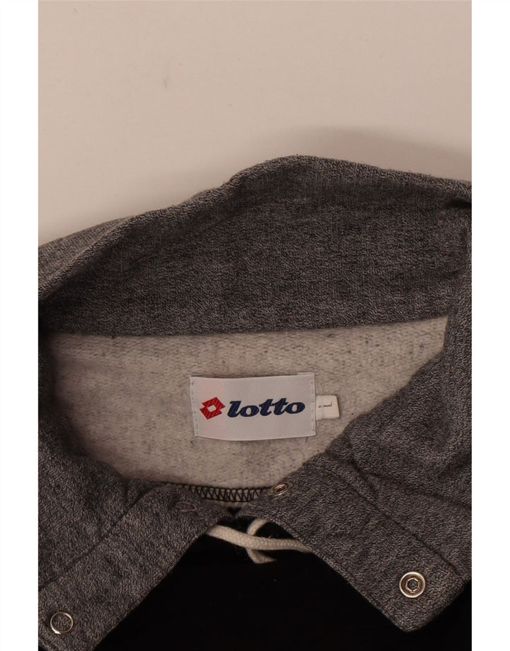 Felpa da uomo con collo con bottoni grafici Lotto, maglione grande, colore nero