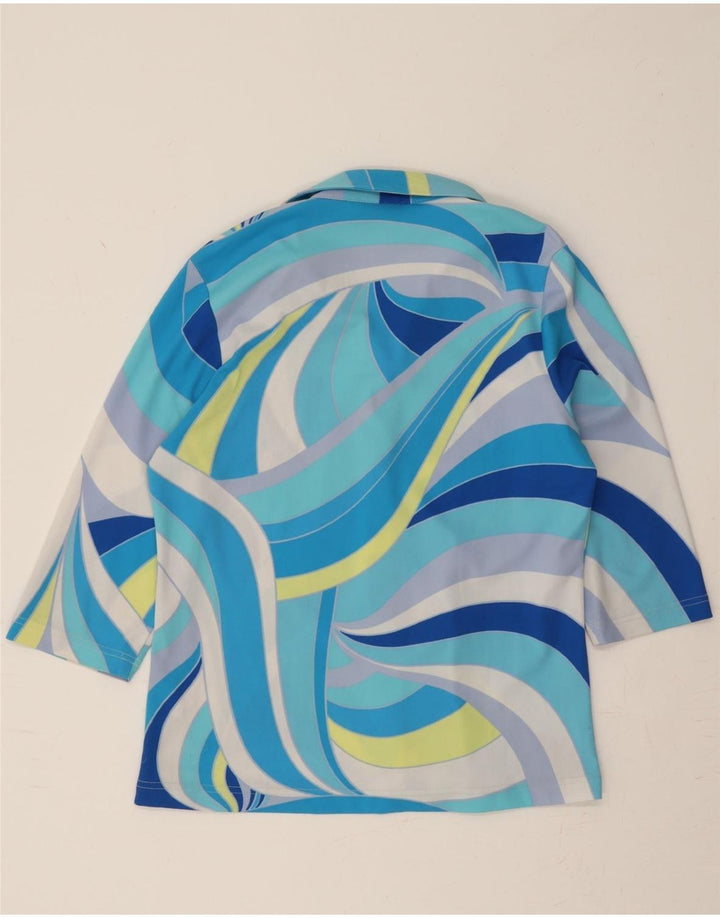 BIAGGINI Womens Abstract Pattern 3/4 Sleeve Shirt Blouse IT 42 Medium Blue Vintage Biaggini and Second-Hand Biaggini from Messina Hembry 