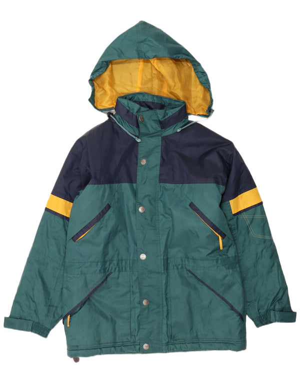 Giacca antipioggia vintage da uomo con cappuccio UK 42 XL Nylon color block verde