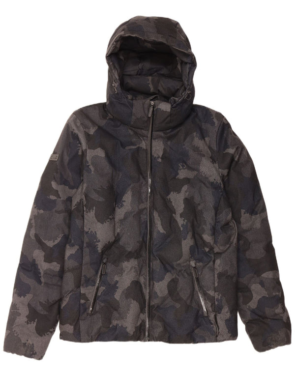 Giacca imbottita con cappuccio da uomo Superdry UK 38 poliestere mimetico nero medio