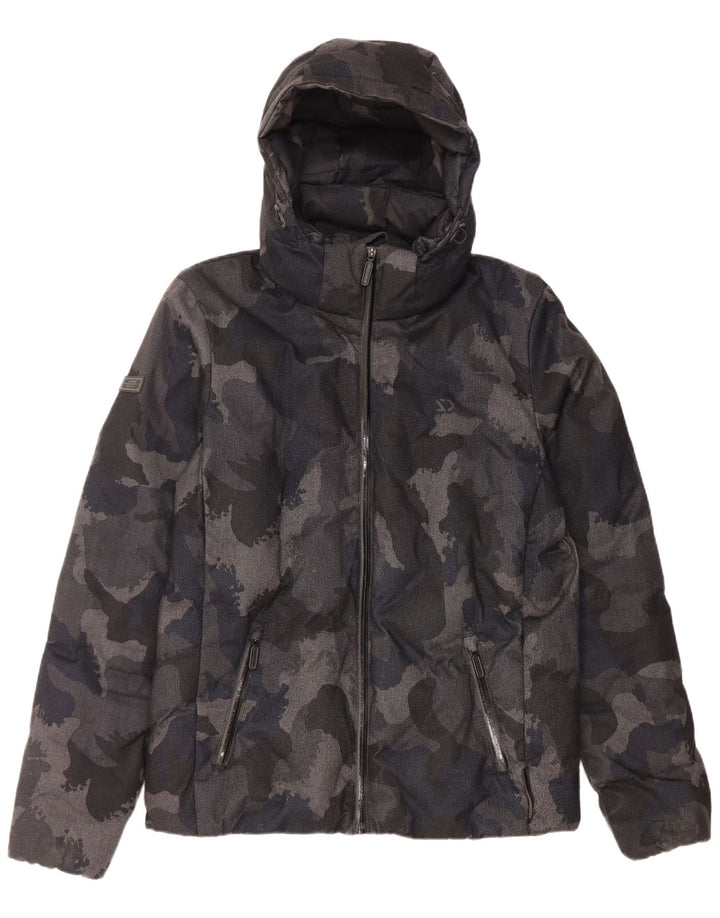 Giacca imbottita con cappuccio da uomo Superdry UK 38 poliestere mimetico nero medio