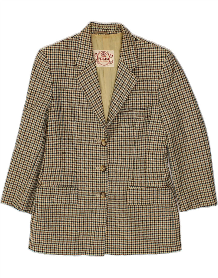 FELLINI Womens 3 Button Blazer Jacket IT 42 Medium Beige Houndstooth Vintage Fellini and Second-Hand Fellini from Messina Hembry 