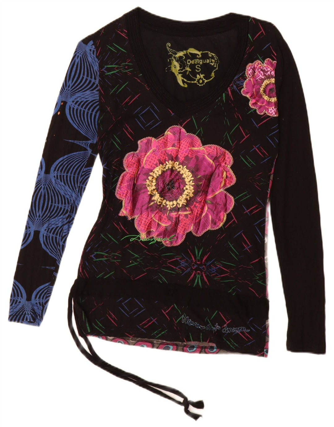 Desigual Womens Graphic Top manica lunga UK 10 Small multicolore in viscosa