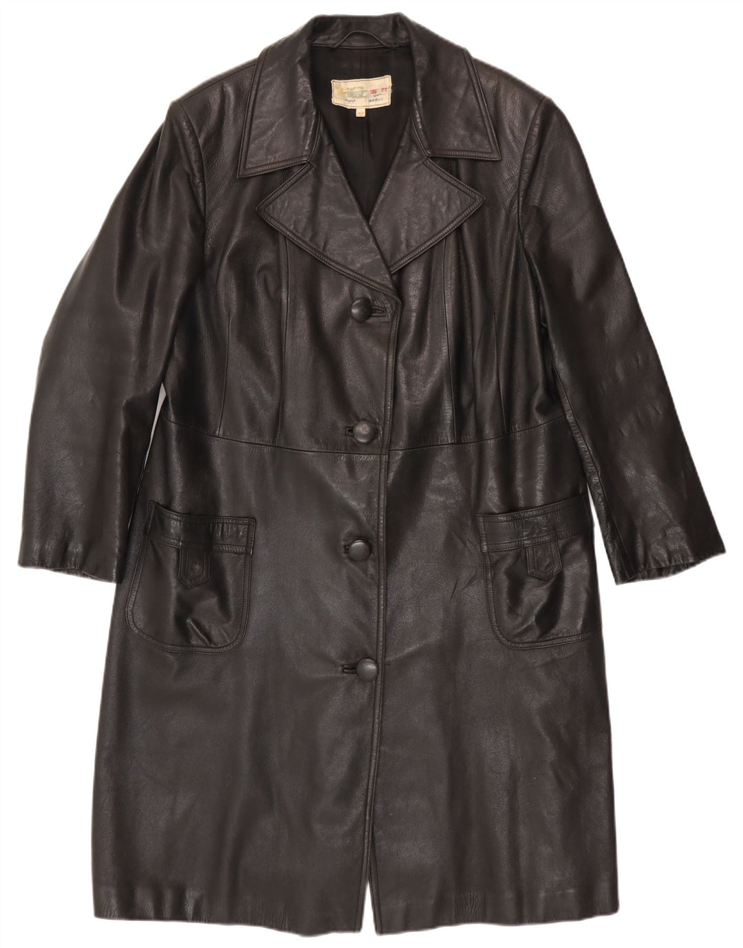 Cappotto in pelle vintage da donna IT 52 2XL Nero
