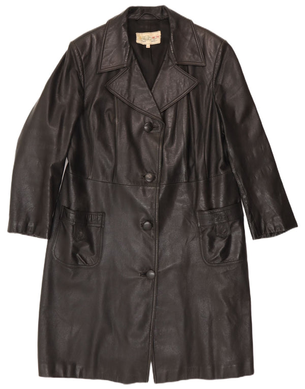 Cappotto in pelle vintage da donna IT 52 2XL Nero