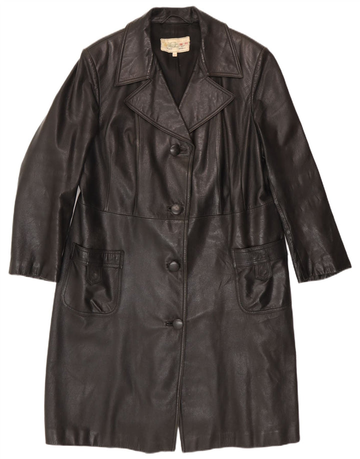 Cappotto in pelle vintage da donna IT 52 2XL Nero