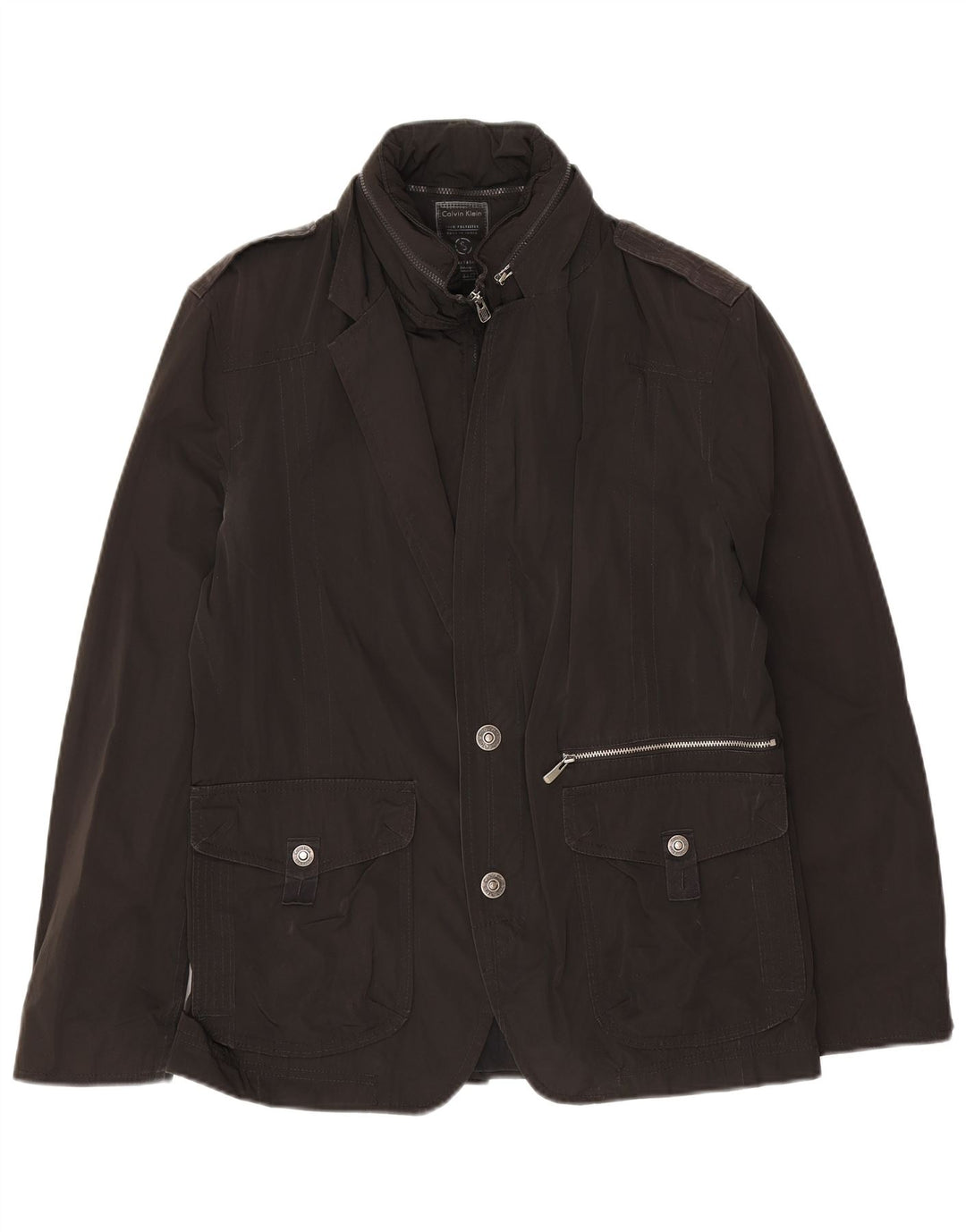 Giacca blazer a 2 bottoni con cappuccio militare da uomo Calvin Klein UK 36 piccola nera