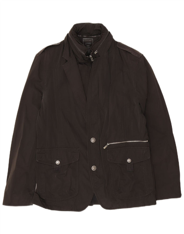 Giacca blazer a 2 bottoni con cappuccio militare da uomo Calvin Klein UK 36 piccola nera